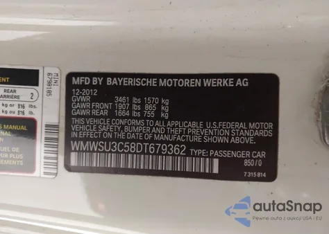 2013 Mini Hardtop Cooper z USA, uszkodzony, nr VIN WMWSU3C58DT679362